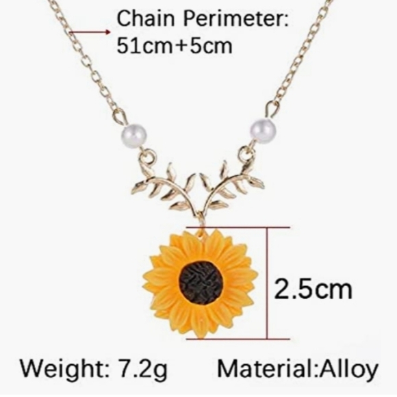 Qiqiluxi Sweet Sunflower Pearl Leaf Pendant Necklace - Picture 3 of 4